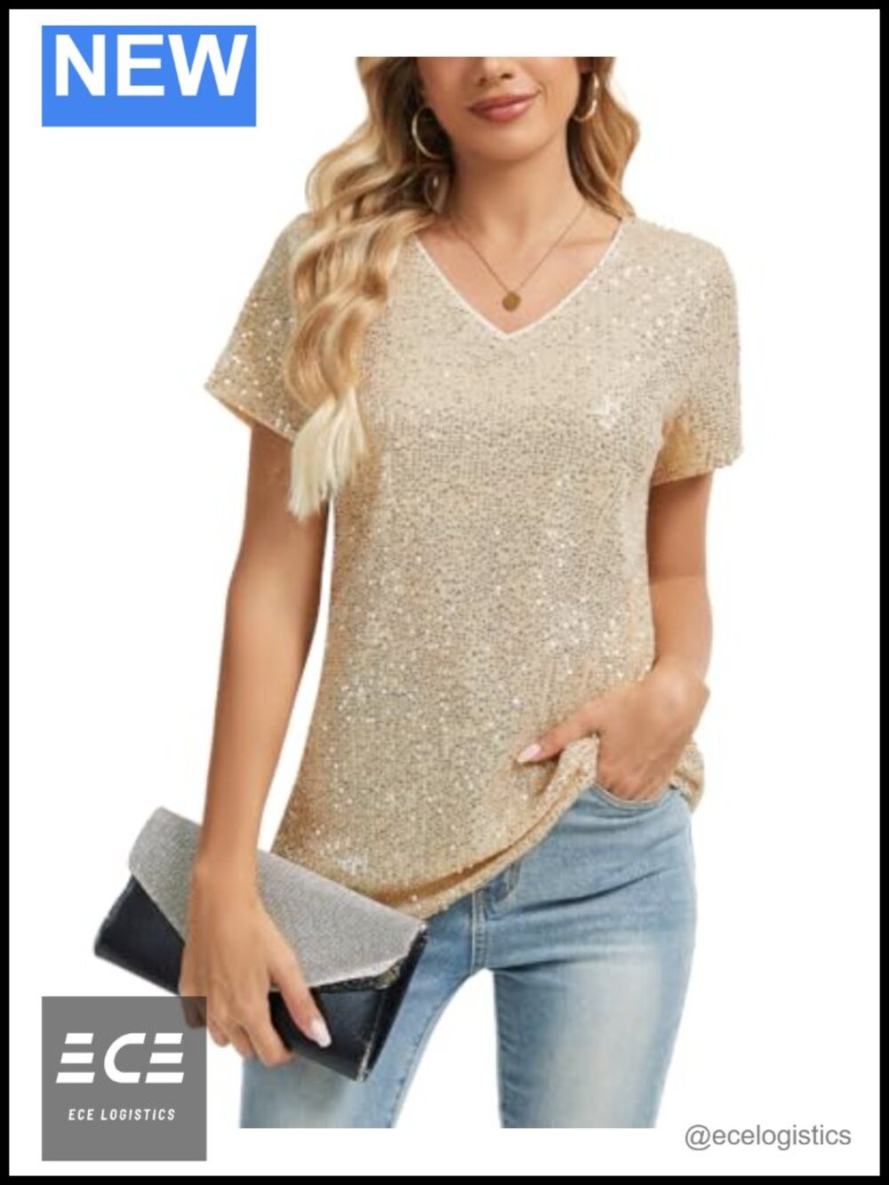 Womens Sequin Glitter Tops Sparkly Party Blouse Short Sleeve